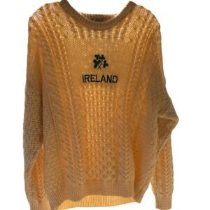 Blarney Wooden Mills Cable Knit Sweater 100% Wood Embroidered Large Men's